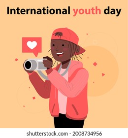 International youth day. August 12.Vector illustration.Hand Drawn Sketch. the purpose is cultural and legal issues surrounding youth. The concept of friendship, healthy lifestyle, success. Eps 10 