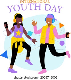 International youth day. August 12.Vector illustration.Hand Drawn Sketch.the purpose is cultural and legal issues surrounding youth.The concept of friendship, healthy lifestyle, success.