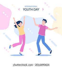 International youth day. August 12.Vector illustration.Hand Drawn Sketch. the purpose is cultural and legal issues surrounding youth. The concept of friendship, healthy lifestyle, success. EPS 10