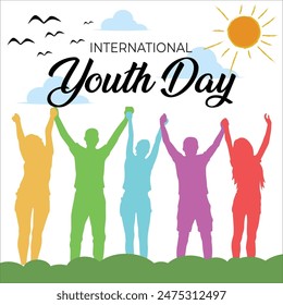 International Youth Day background banner poster with five people group. World Youth Day awareness. vector illustration.