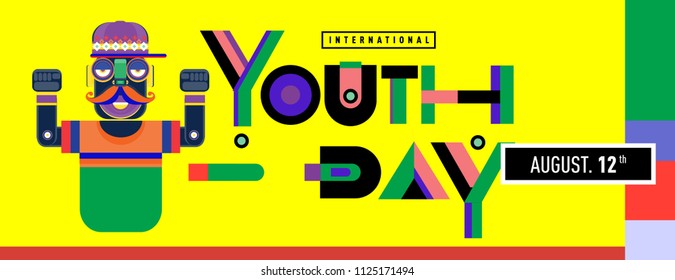 international youth day banner celebration. Colorful geometric frame and background for international youth day festival.

