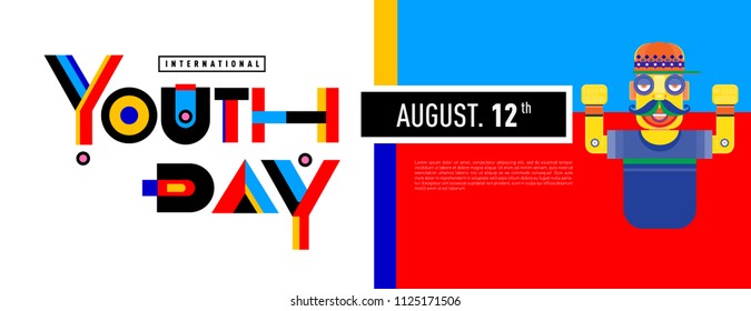 international youth day banner celebration. Colorful geometric frame and background for international youth day festival.

