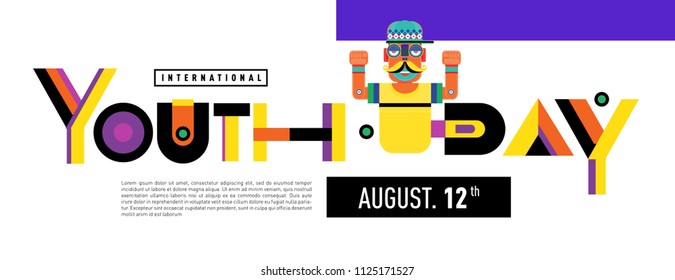 international youth day banner celebration. Colorful geometric frame and background for international youth day festival.

