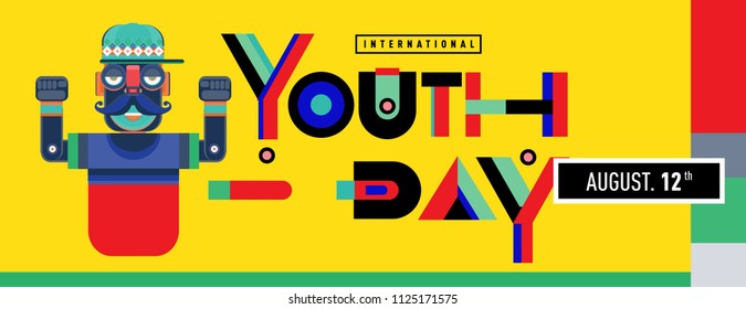 international youth day banner celebration. Colorful geometric frame and background for international youth day festival.

