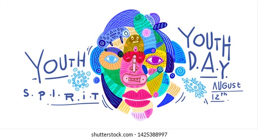 International Youth Day Banner Doodle illustration 
