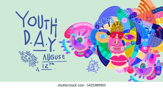 International Youth Day Banner Doodle illustration 
