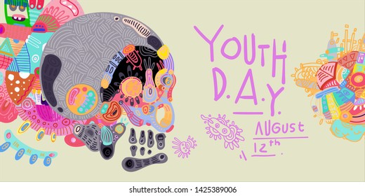 International Youth Day Banner Doodle illustration 
