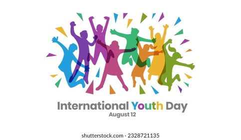 International Youth Day Banner With Young People Sillhouette Abstract Colorful Geometric Ornaments 