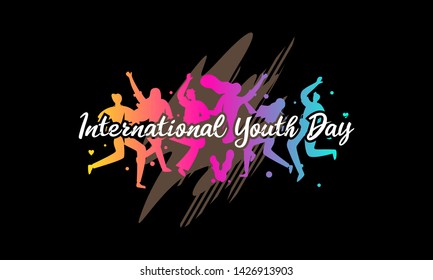 International youth day. Campaign vector illustration with colorful crowd people