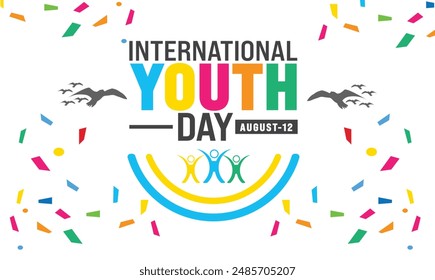 International Youth Day Celebration 12 August, Friendly team, cooperation, friendship, Card with colorful crowd people, Poster, banner, card, background.