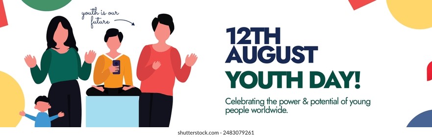 Anuncio de celebración del Día Internacional de la Juventud, fondo. Día de la Juventud 12 de agosto Anuncio de cobertura conceptual para crear conciencia para el crecimiento sano, seguro y seguro de los jóvenes como son nuestro futuro.  