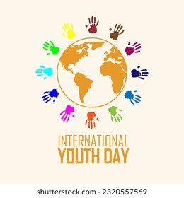 Celebración del Día Internacional de la Juventud, equipo amistoso, cooperación, amistad. Feliz Día Internacional de la Juventud, ilustración vectorial.