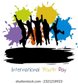 Celebración del Día Internacional de la Juventud, equipo amistoso, cooperación, amistad. Feliz Día Internacional de la Juventud, ilustración vectorial.