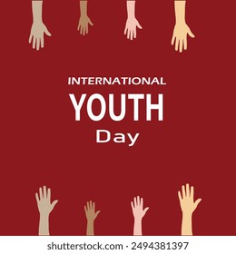 International Youth Day Celebration, Friendly team, cooperation, friendship Card isolated on red background. Vector illustration, banner or poster for international youth day.
