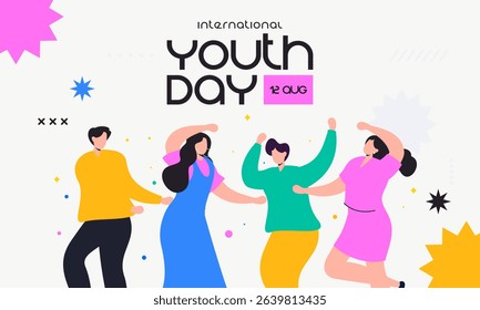 International Youth Day Celebration with Happy Dancing Young People Flat Design Illustration. Perfect for Youth Events, Campaigns, Social Media, and Educational Content Promoting Youth Empowerment.