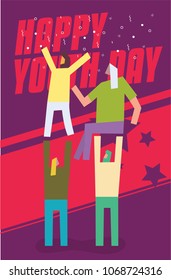 International Youth day Concept. 12 August. Vector illustration of happy people enjoying / celebrating