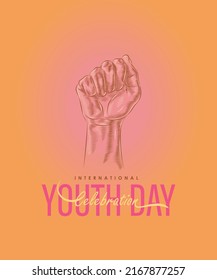 International youth day creative concept with illustration of a fist.