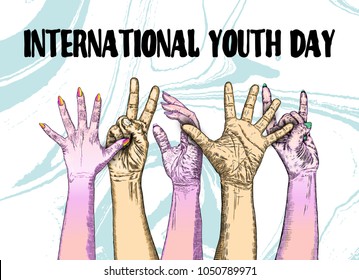 International Youth day design on annual 12 th August celebration. Hand drawn sketch concept. Vector.