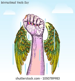 International Youth day design on annual 12 th August celebration. Hand drawn sketch concept. Vector.