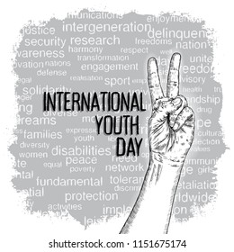 International Youth day design on annual 12 th August celebration. Hand drawn sketch concept. Vector.
