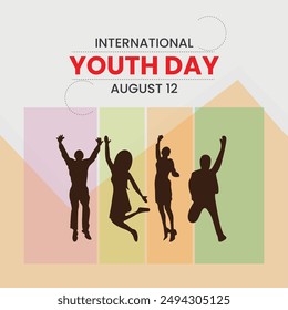 International Youth Day, fun, colorful, poster, illustration, background, celebration, people, community, banner, social, celebrate, august, day, international, event, world, society, youth, holiday