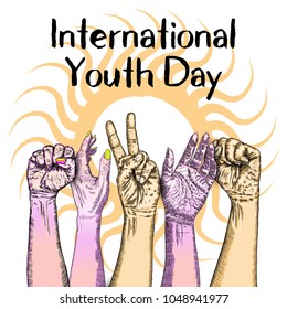 International Youth Day, IYD is an awareness day designated by the United Nations. The purpose is cultural and legal issues surrounding youth.  Annual celebration on August 12. Vector.