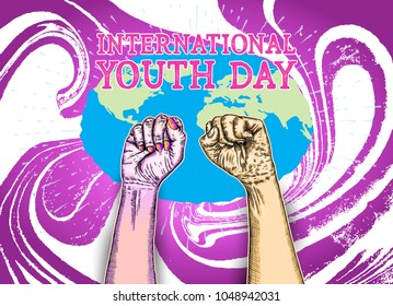 International Youth Day, IYD is an awareness day designated by the United Nations. The purpose is cultural and legal issues surrounding youth.  Annual celebration on August 12. Vector.