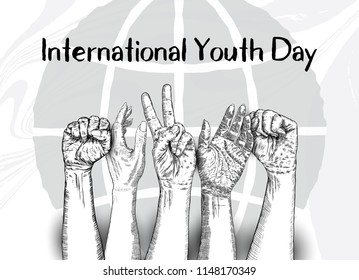 International Youth Day, IYD is an awareness day designated by the United Nations. The purpose is cultural and legal issues surrounding youth.  Annual celebration on August 12. Vector.