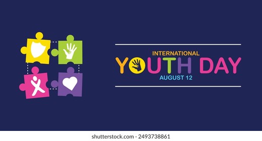 International youth day is observed every year in August 12. banner, Holiday, poster, card and background design.
