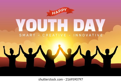 International Youth Day poster banner vector illustration with group of people  - Shutterstock ID 2169590797