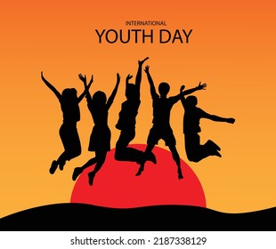 International Youth Day poster banner vector illustration with group of people