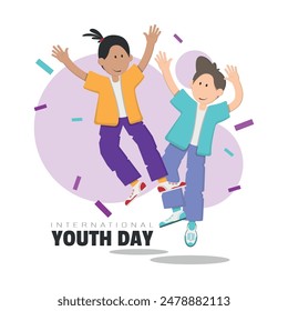 International Youth Day poster with two young men jumped happily