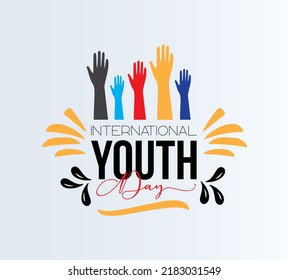 Día Internacional de la Juventud. Diseño vectorial de caligrafía de guiones para banner, afiche, tarjeta y fondo.