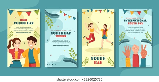 International Youth Day Social Media Stories Cartoon Hand Drawn Templates Background Illustration
