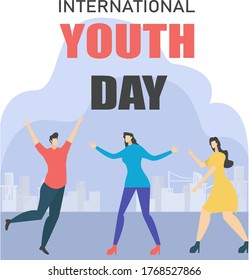International Youth Day vector concept: frame of friends dancing together