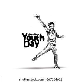 International Youth day,12 August, Hand Drawn Sketch Vector illustration.