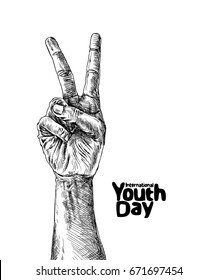 International Youth day,12 August, Hand Drawn Sketch Vector illustration.
