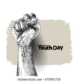 International Youth day,12 August, Hand Drawn Sketch Vector illustration.