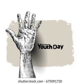 International Youth day,12 August, Hand Drawn Sketch Vector illustration.