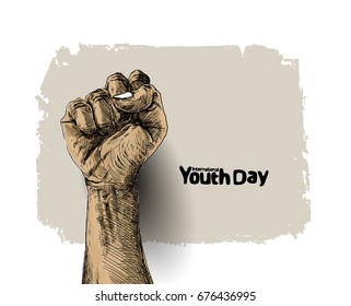 International Youth day,12 August, Hand Drawn Sketch Vector illustration.