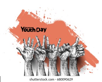 International Youth day,12 August, Hand Drawn Sketch Vector illustration.