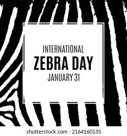 International Zebra Day vector. White-black striped zebra fur vector. Zebra pattern texture background. Zebra Day Poster, January 31. Important day