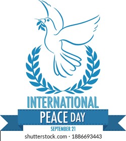 Internationl Peace Day logo or banner with dove and olive branches illustration
