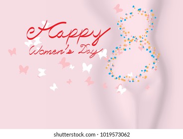 Internationnal Happy Women's Day. 3D. Hand Writing. 8 March.Vector illustration.