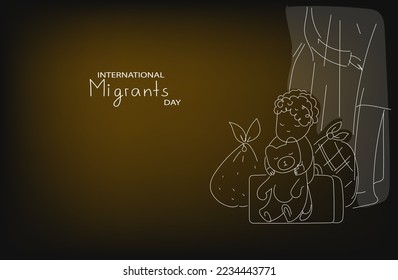 Internatuinal Migrantsday. Multicolored Vector dark mode horizontal flat doodle illustratuon for social media banner, poster.