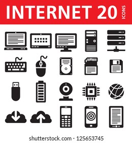 Internet 20 vector icons. Web network and computer - creative graphic sign set. 