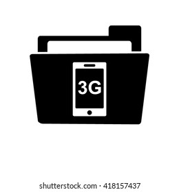 internet 3g - white vector icon;  black folder