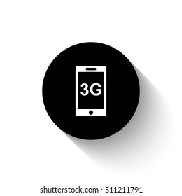 internet 3g - white vector  icon with shadow