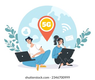 Internet 5G tower signal communication network wireless wifi abstract concept. Vector flat graphic design illustration