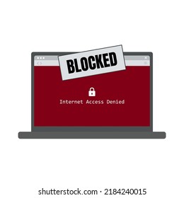 Internet Access Denied Concept On Laptop. Network Request Error 404. Caution Sign Of Blocking Website Isolated On White Background